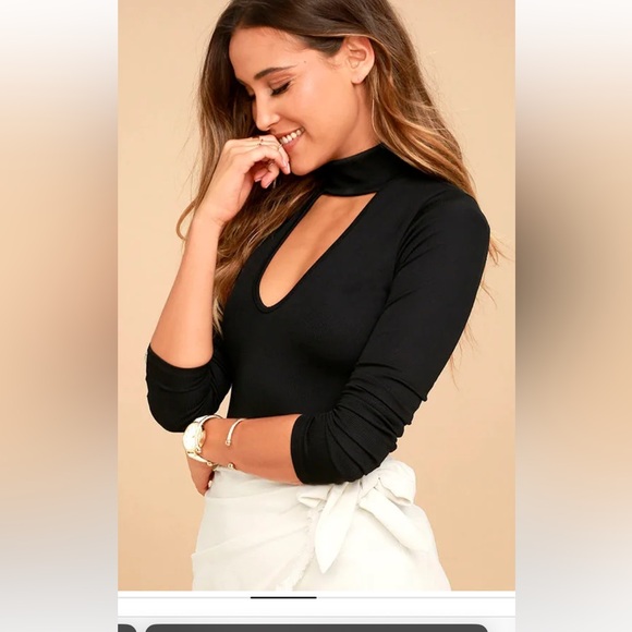 Lulus Black Cutout Turtleneck Top Ribbed Sz Small - Picture 3 of 6